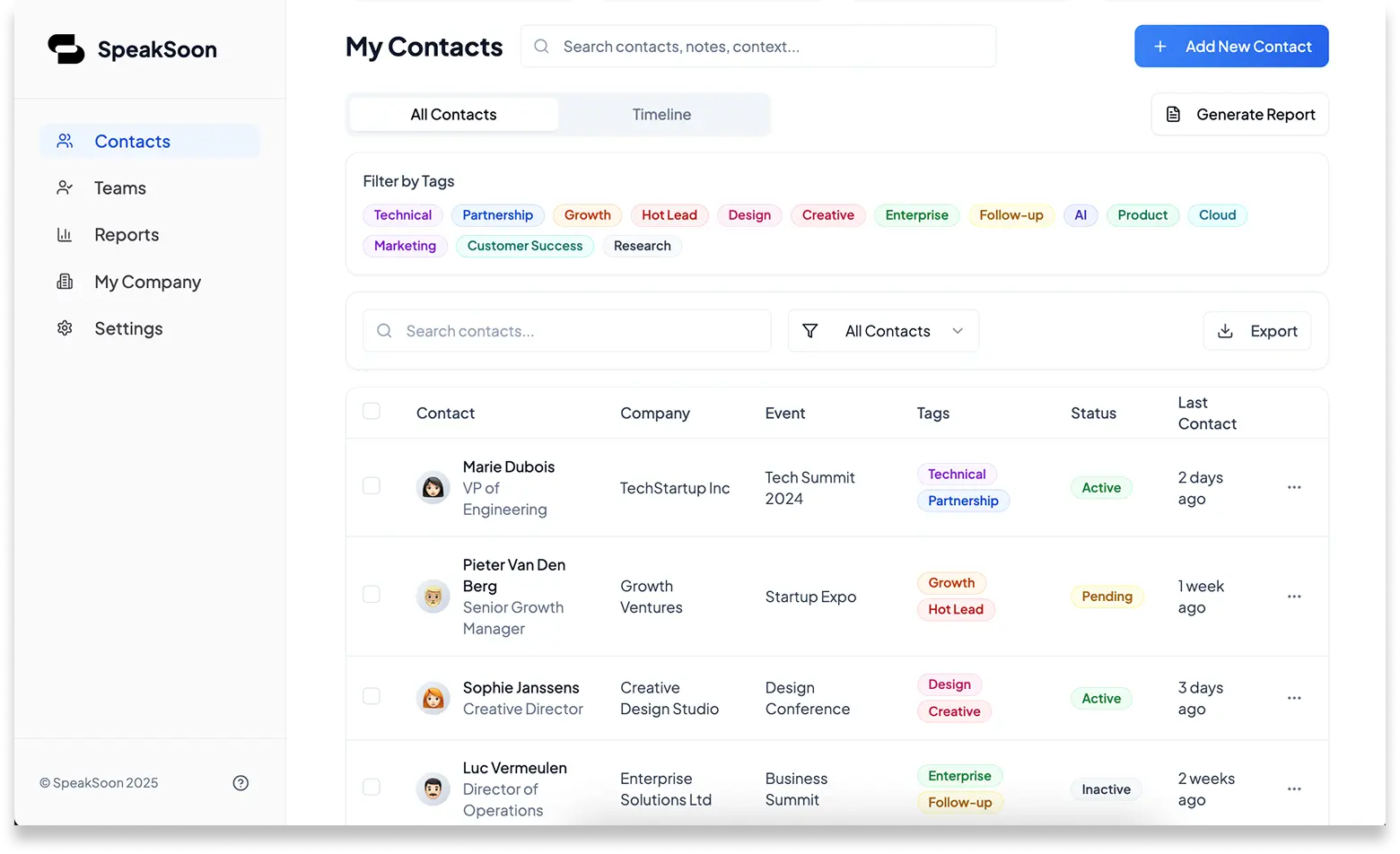 SpeakSoon networking dashboard