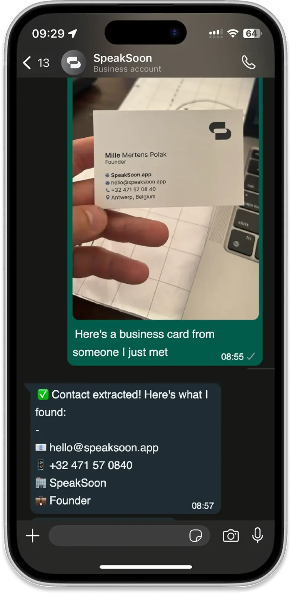 WhatsApp business card capture