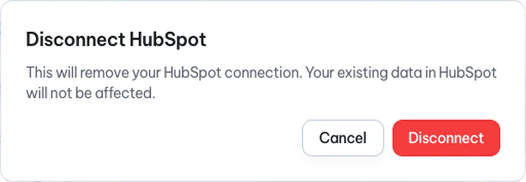 Disconnect HubSpot confirmation dialog in SpeakSoon