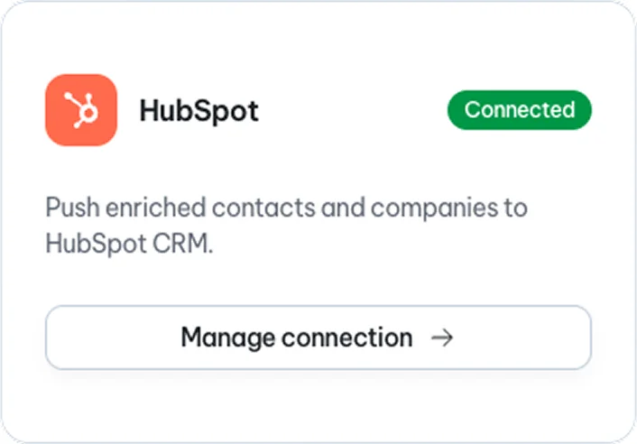 Connected HubSpot card in SpeakSoon with a Manage connection button